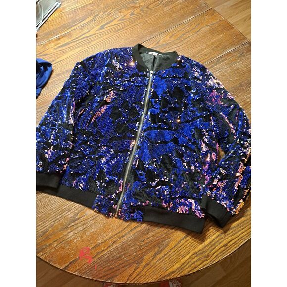 Say What+ Women’s Plus 2X Zip Sequin Jacket Black Multicolor Lined Shiny - Picture 1 of 3